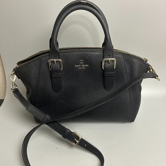Kate Spade New York ‎ Black Detachable Strap Satchel/Top Handle Bag Saffiono - Picture 1 of 7